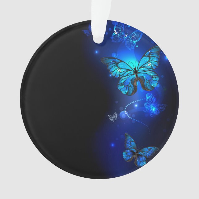 Morpho Butterfly in the Dark Background Ornament (Front)