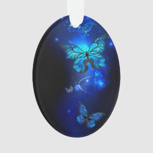 Morpho Butterfly in the Dark Background Ornament