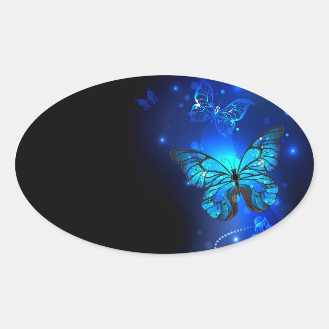 Morpho Butterfly in the Dark Background Oval Sticker (Front)