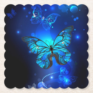 Morpho Butterfly in the Dark Background Paper Coaster