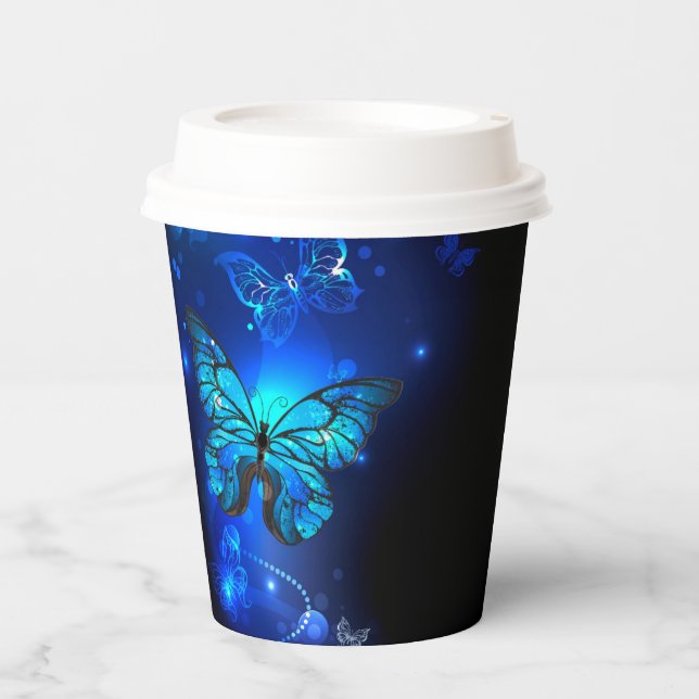 Morpho Butterfly in the Dark Background Paper Cups (Front)