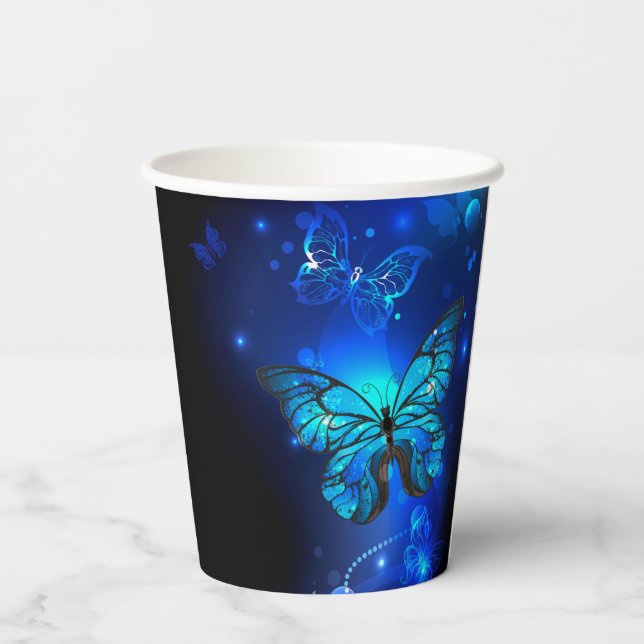 Morpho Butterfly in the Dark Background Paper Cups (Back)