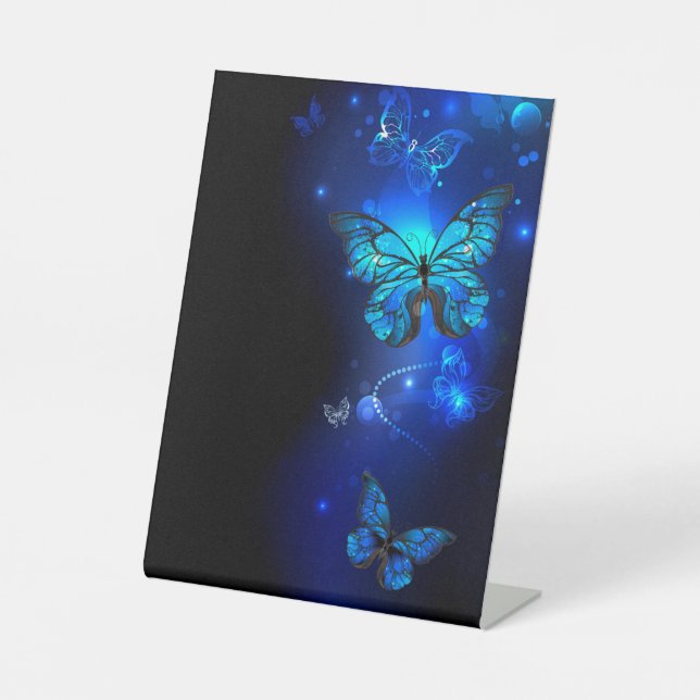 Morpho Butterfly in the Dark Background Pedestal Sign (Front)