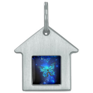 Morpho Butterfly in the Dark Background Pet ID Tag