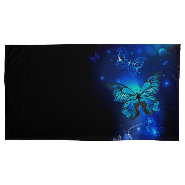 Morpho Butterfly in the Dark Background Pillowcase (Front-Left)