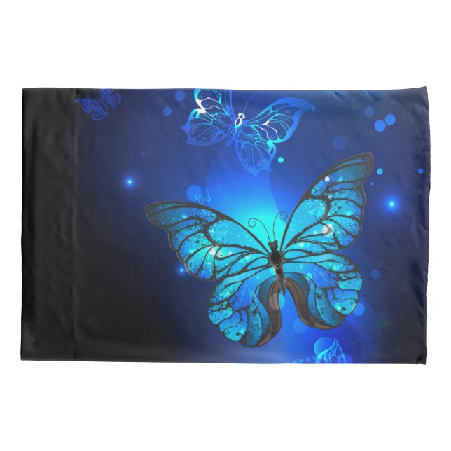 Morpho Butterfly in the Dark Background Pillowcase (Back)