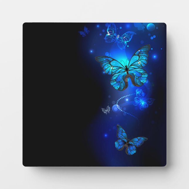 Morpho Butterfly in the Dark Background Plaque (Front)