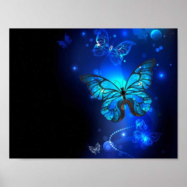 Morpho Butterfly in the Dark Background Poster (Front)
