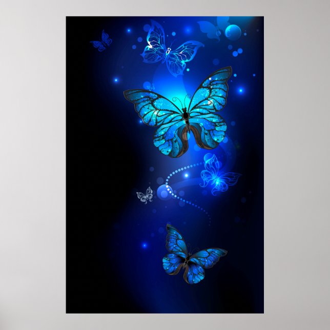 Morpho Butterfly in the Dark Background Poster (Front)
