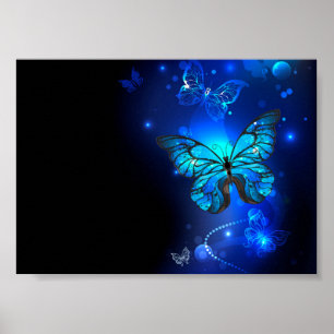 Morpho Butterfly in the Dark Background Poster