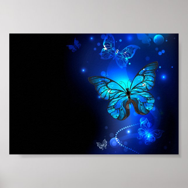 Morpho Butterfly in the Dark Background Poster (Front)