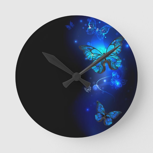Morpho Butterfly in the Dark Background Round Clock (Front)