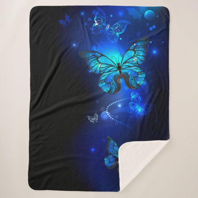 Morpho Butterfly in the Dark Background Sherpa Blanket (Front)