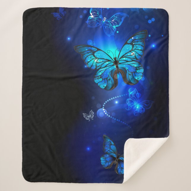 Morpho Butterfly in the Dark Background Sherpa Blanket (Front)
