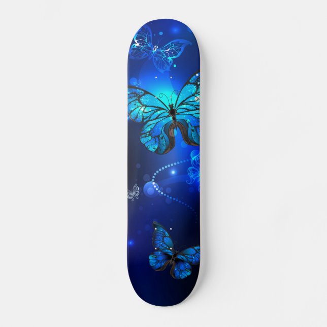 Morpho Butterfly in the Dark Background Skateboard (Front)