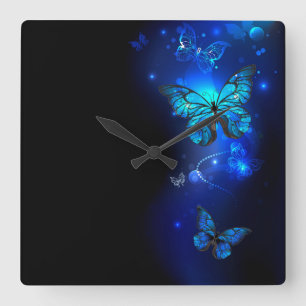 Morpho Butterfly in the Dark Background Square Wall Clock