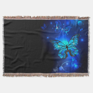 Morpho Butterfly in the Dark Background Throw Blanket