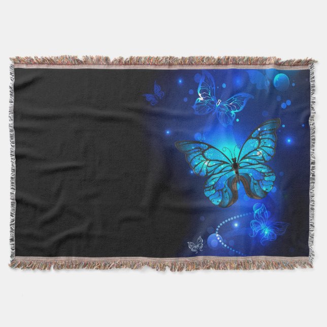 Morpho Butterfly in the Dark Background Throw Blanket (Front)