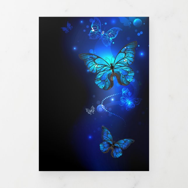 Morpho Butterfly in the Dark Background Tri-Fold Announcement (Cover)