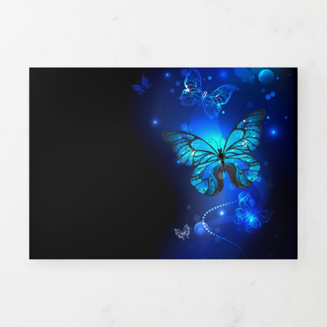 Morpho Butterfly in the Dark Background Tri-Fold Holiday Card (Cover)