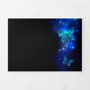 Morpho Butterfly in the Dark Background Tri-Fold Invitation