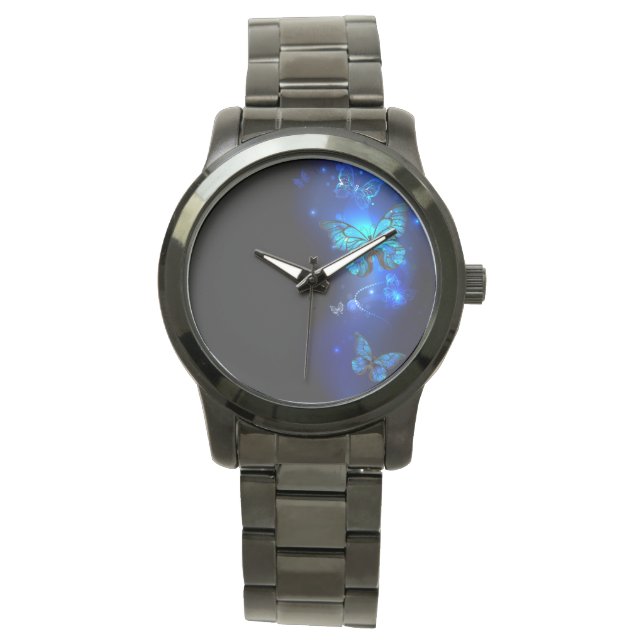 Morpho Butterfly in the Dark Background Watch (Front)