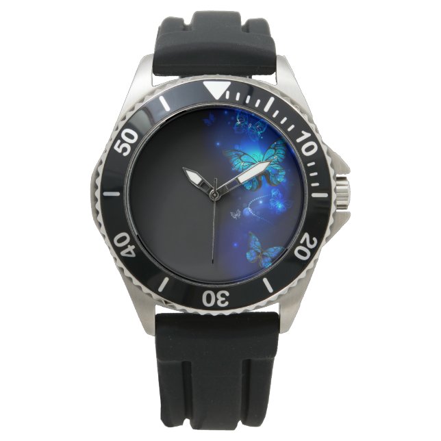 Morpho Butterfly in the Dark Background Watch (Front)