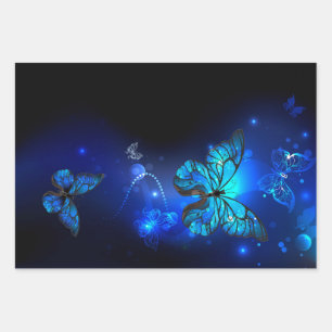 Morpho Butterfly in the Dark Background Wrapping Paper Sheet