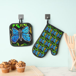 Morpho Butterfly Oven Mitt & Pot Holder Set