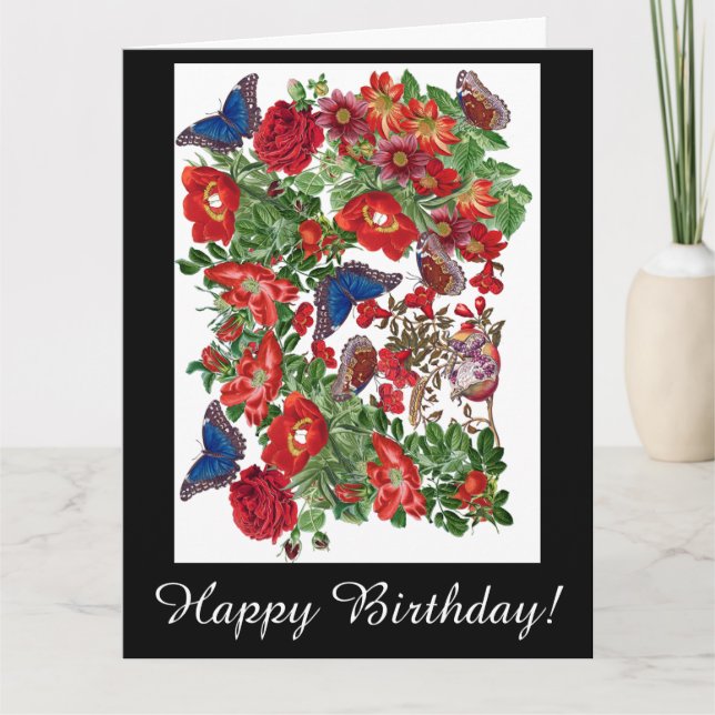 Morpho Butterfly Roses Flowers Big Birthday Card (Front)