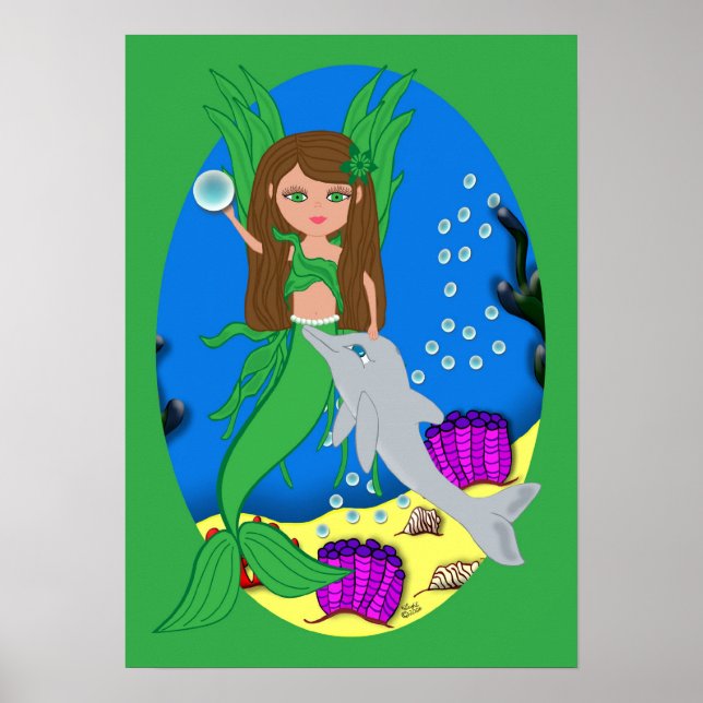 Morrigan the Green Merfaery and Dolphin Poster (Front)