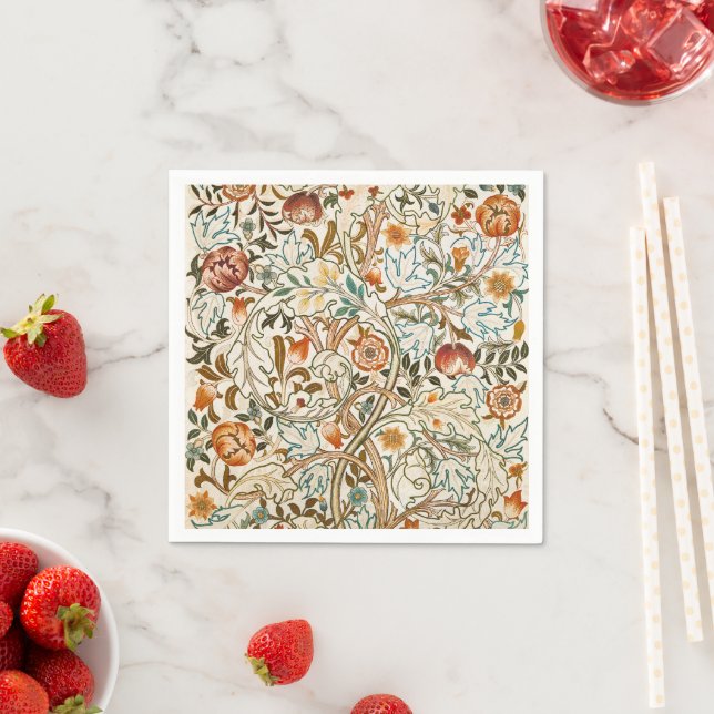  Morris Acanthus Floral Crewel Embroidery Pattern Napkin (Insitu)
