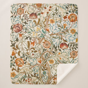 Morris Acanthus Floral Crewel Embroidery Pattern Sherpa Blanket