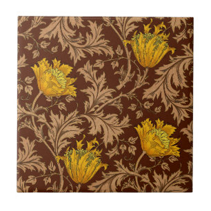Morris Anemone Pattern, Brown and Mustard Gold Tile