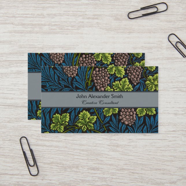 Morris - Antique 1873 Grape & Leave & Vine Pattern Business Card (Front/Back In Situ)