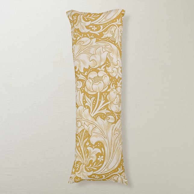 Morris Bachelor's Button Flower & Golden Stems Body Cushion (Front Vertical)