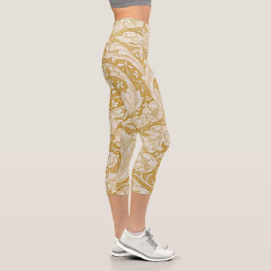 Morris Bachelor's Button Flower & Golden Stems Capri Leggings