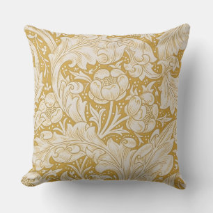 Morris Bachelor's Button Flower & Golden Stems Cushion