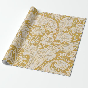 Morris Bachelor's Button Flower & Golden Stems Wrapping Paper