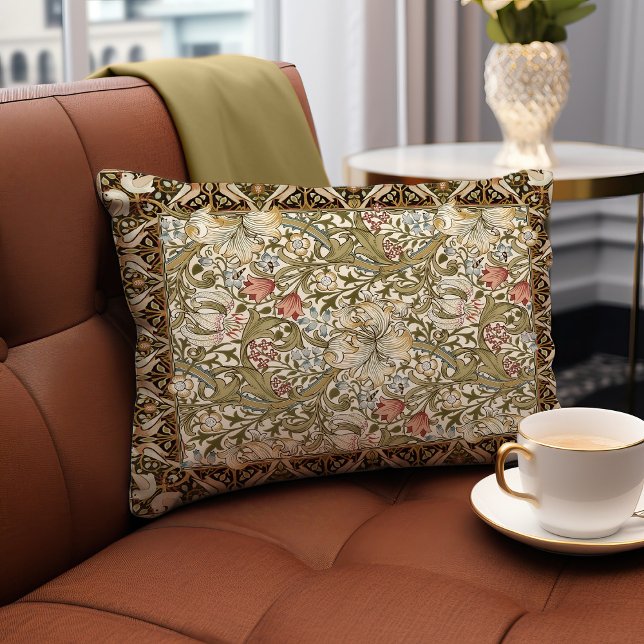 Morris Birds & Anemone Dark Jungle Green Pattern Decorative Cushion (Creator Uploaded)