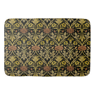 Morris Black Background Rose & Lily Flower Pattern Bath Mat