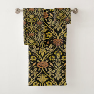 Morris Black Background Rose & Lily Flower Pattern Bath Towel Set