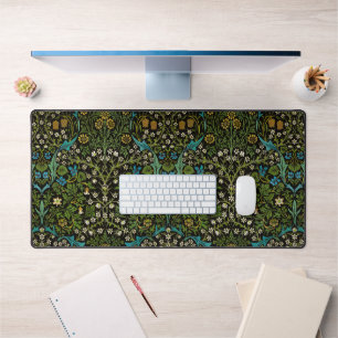 Morris Black Background Vintage Blackthorn Pattern Desk Mat
