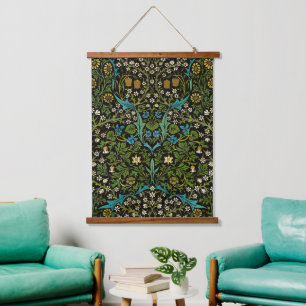Morris Black Background Vintage Blackthorn Pattern Hanging Tapestry