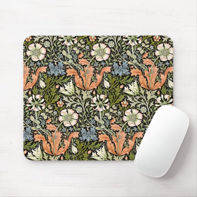 Morris BlackBackground 1896 Compton Floral Pattern Mouse Mat (With Mouse)