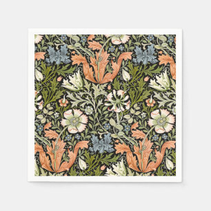 Morris BlackBackground 1896 Compton Floral Pattern Napkin