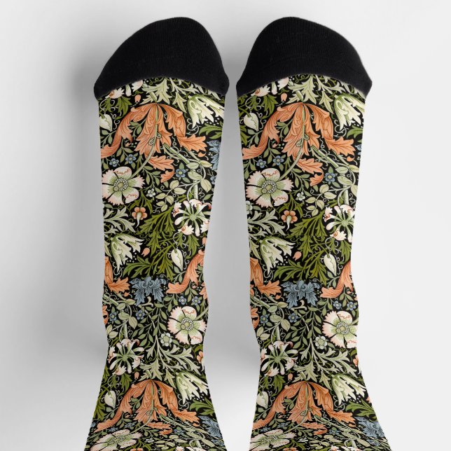 Morris BlackBackground 1896 Compton Floral Pattern Socks (Top)
