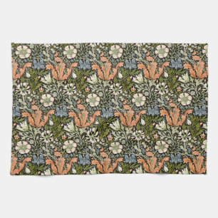 Morris BlackBackground 1896 Compton Floral Pattern Tea Towel