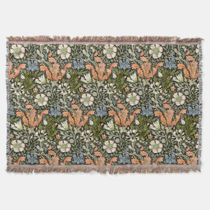Morris BlackBackground 1896 Compton Floral Pattern Throw Blanket