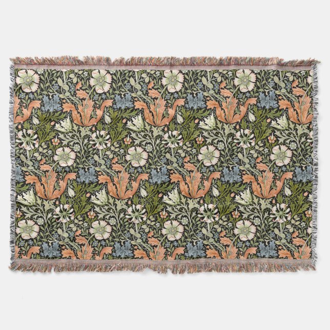 Morris BlackBackground 1896 Compton Floral Pattern Throw Blanket (Front)